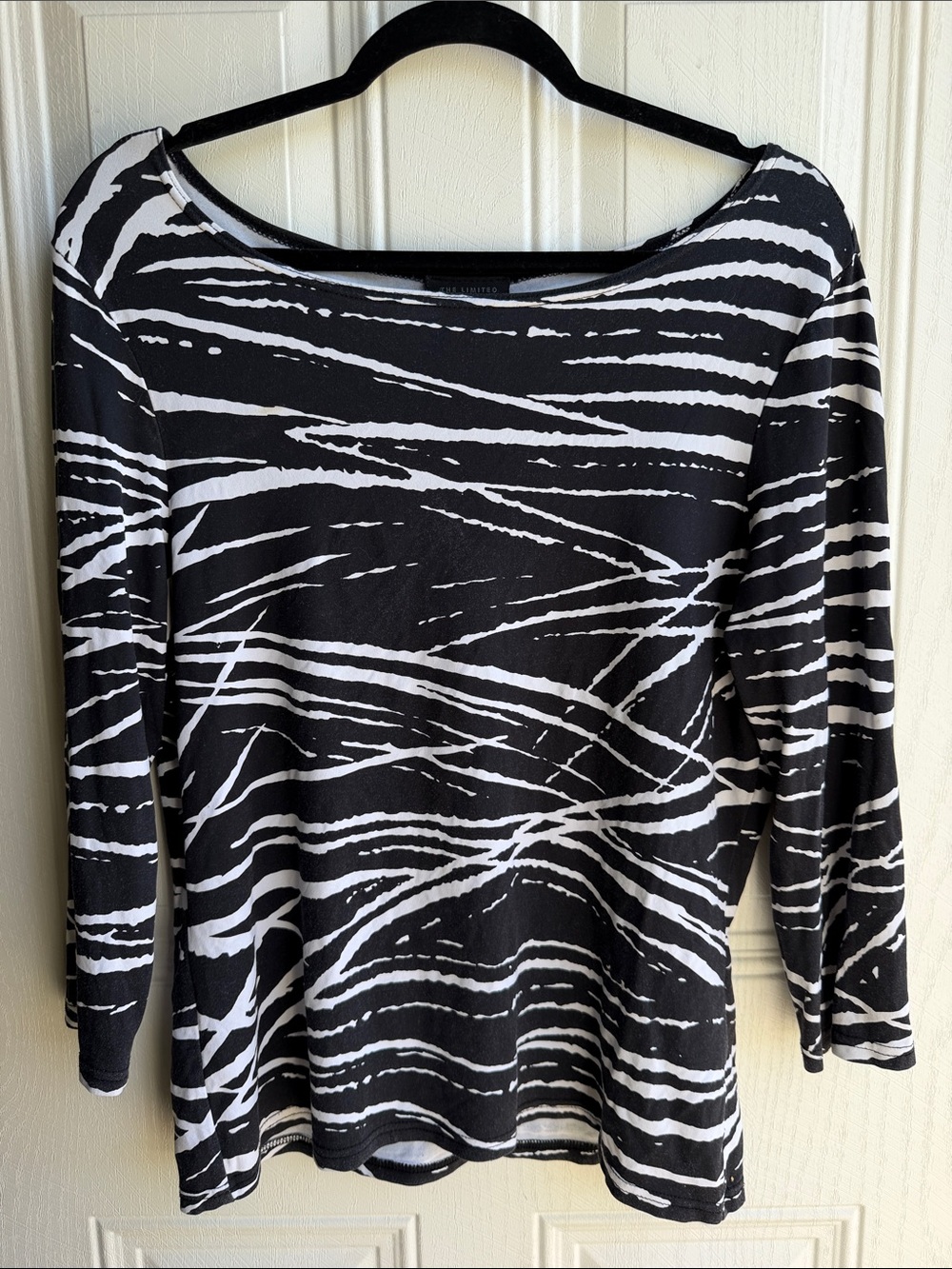 Vintage The Limited Black & White Boatneck Y2K Long Sleeve Top Size Large
